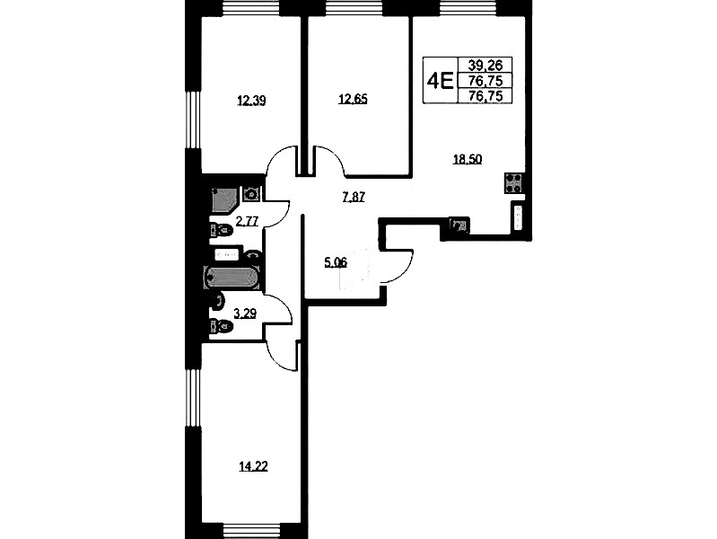 3-комнатная квартира 76.75 м², 9/9 эт., ЖК «Квартал Лаголово»